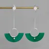 Dangle & Chandelier Unique Design Sterling Silver 925 Geometric Natural Stone Emerald Green Agate Long Drop Earrings Handmade Fine Jewelry F