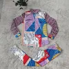 Sexy 2-teiliges Trainingsanzüge für Damen, bedruckte Bluse aus weichem Material und figurbetonte Hosen