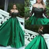 Vestidos de noite verde preto 2021 Lace mangas compridas elegante fora do ombro feito sob encomenda feita por chão de cetim plus size vestido de festa de baile vestido