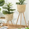 床花瓶の植物スタンドウィッカーワーク植木鉢ホルダーディスプレイポットラック素朴な装飾T200104261V