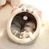 Cute Cat Bed With Warm Soft Mat Lovely House Pet For s Or Small Dogs Half Hooded Anti-Slip Machine Washable 211111