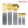 Gabel Messer Set Golden Schwarz Gabeln und Löffel Besteck Geschirr Set Küche Zuhause Komplettes Geschirr Schwarz Gold Abendessen Western