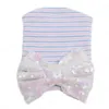 Pasgeboren Baby Hoeden Sequin Big Bow Infant Knit Hoeden Kerstcadeau Baby Meisjes Leuke Bowknot Caps Streep Haak Hoeden 0-3m