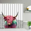 Cortinas de chuveiro Criatividade vaca montanhosa Animal de tecido à prova d'água Trema de banheiro decoração Cortina de pano com ganchos laváveis