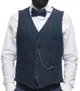 2021 New Brown Groom Vests For Country Wedding Wool Herringbone Groomsmen Attire Men's Party Suit Vests Dress Waistcoat Patchwork England