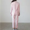 Женский брючный костюм женская одежда Одежда осенью и зимой мода OL Высокое качество офис розовый блейзер брюки набор двух частей 210527