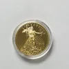 10 Sztuk Non Magneitc In Bóg Trust Wolność 2016 Mosiądz Core Real Gold Plated Liberty Eagle Statue Souvenir 32.6 mm Pamiątka Commemorative Collectible Decoration Coin