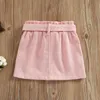 Crianças Menina Casual A-Linha Curta Saia Cor Sólida Cintura Elástica Corda Curva Button-Down Botons com bolsos Outono Fashioning Skirt