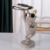 Home Living Room Decor Animal Figurines Bulldog Sculpture Ornament Statue Table Decoration Desktop Storage Metal Tray Fruit Dish 211108