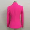 High Street Snygg Designer Blazer Women's Classic Double Breasted Metal Knappar Slim Fitting Blazer Jacket Rosa 211112