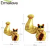 ERMAKOVA Muscle Arm Lucky Fortune Cat Figurine Golden Resin Crafts Living Room Cute Animal Statue Sculpture Home Decor Gift 210811