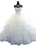 2021 cristais frisados vestido de baile vestidos de casamento sem alças espartilho querida organza babados trem catedral vestidos de noiva 268v