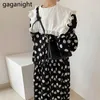 Винтаж Polk Dot Women Maxi Party платье с длинным рукавом весна осень леди свободные платья прямые оборки мода Vestidos 210601