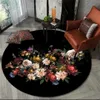 Alfombra negra floral retro de estilo europeo redonda para dormitorio Alfombra junto a la mesa de centro Sala de estar Silla Alfombra de piso Alfombra de noche 210301