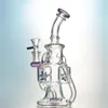 In stock Narghilè Bong in vetro unici Double Recycler Bong Elica Spinning Perc Oil Dab Rigs Green Purple 14mm Tubi d'acqua con ciotola inebriante