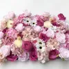 3D 인공 Flowerwall 패널 핑크 모란 아이보리 뜨거운 레드 핑크 장미 녹색 식물 웨딩 배경 러너 홈 장식