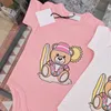 Pagliaccetti per neonati Un pezzo Bambini Neonato Classico Lettera Orso Stampa Moda Ragazzi Ragazza Carino Top Tuta Bambino Set Bambino Comodo Triangolo