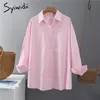 Syiwidii Femmes Blouses Bureau Lady Coton Oversize Plus Taille Tops Rose Blanc Bleu Manches Longues 2021 Printemps Chemises De Mode Coréenne 210315