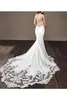 2022 Sexy Lace Appliqued Mermaid Wedding Dresses Vintage Spaghetti Straps Open Back Summer Beach Bohemian Bridal Gown BM0968