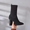 Autumn Winter Socks Heeled Heel Boots Fashion Sexig stickad Elastic Boot Designer Alfabetiska kvinnor Skor Lady Letter Thick High High Heels Stor storlek 35-42 med låda