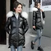 光沢のあるフード付きの取り外し可能な毛皮の襟の暖かいパーカー女性韓国の緩い長袖コットン - パッド入りジャケットトレンディな厚い冬のオーバーコート211008