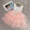 Filles Robes D'été Sans Manches À Volants Floral TUTU Robe Enfants Bébé Princesse Cadeau D'anniversaire Dot Tulle Costume Q0716