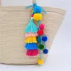 Klasyna 1PC Boho w stylu pompons z kolorowym frędzaniem dla kobiet wiszących drewniane koraliki wisiorek letnia biżuteria fred22