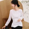 Moda Kobiety Szyfonowe Białe Bluzki Jesień Przyczynowe Hollow Out Damskie Koszule Długi Rękaw O-Neck Kobiety Topy 6336 50 210527