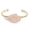Light Yellow Gold Color Wire Wrap Irregular Shape Amethysts Stone Open Bangle Rose Pink Quartz Jewelry Q0717