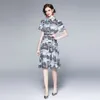 Boutique Shirt Dress Short Sleeve Lapel Womens OL Dress Summer Printed Dress High-end Elegant Lady Dresses