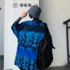Woherb harajuku solto sumo tops women homem homem casual azul chama estampar blusa curta manga de tamanho grande blusas camisa de streetwear de hip-hop 210308