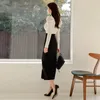 Spring fashion women 2 Pieces Sets White Blouses + High Waist Split Sheath Pencil Bodycon Skirt Suit sets 210531