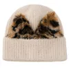 Beanie/Skull Caps 094B Casual Simple Knitted Hat Fashion Curl Edge Leopard Print Ear Knit Knitting Autumn Winter For Female Women