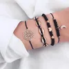 Lien, chaîne 4pcs / set bracelet femmes creux fleur perle lune coquille pendentif bijoux bracelets perlés bracelets ensemble boho