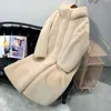 Winter Coat Women Faux Rabbit Hair Fur Korean Hooded Imitation Mink Long Jacket Loose Thick Warm 210928