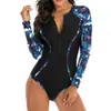 Sexy Rash Guard Swimsuit Swimsuit Manga Longa Bodysuit Mulheres Banheira Terno Beachwear Surfing Monokini Swim Wear 210630