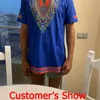青いDashiki Tシャツの男性ブランドのアフリカの3DプリントスリムフィットメンズTシャツカジュアルVネック半袖ヒップホップCamisetas 3xl 210629