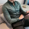 Högkvalitativa solida skjortor för män kläder koreanska smala passar avslappnad långärmad streetwear/nattklubb/prom tuxedo 220215