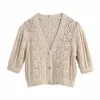 Cardigan in maglia Pointelle da donna in due pezzi moda Vintage Donna Crop top in maglia Abiti 210709