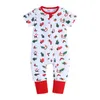 Sommar jul baby rompers söt nyfödd barn flicka avslappnad kortärmad långa byxor Santa Claus träd snögubbe tryckta dragkedja jumpsuits toddler kläder m3817