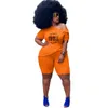 Summer Women Plus Size Tracksuits Designer Letter Printed Snant Shoulder Två Piece Sets Kortärmad T-shirt Shorts Sport Outfits L-5XL