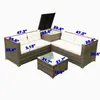 4 Piece Patio Sectional Wicker Rattan Outdoor Furniture Sofa Set with Storage Box - Creme US stock297o
