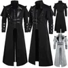 Vintage Long Jacket Black Men's Clothing Steampunk Punk Jacket Män Oversize Retro Medeltida Warrior Knight Overcoat Male Coat