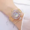 Złote zegarki damskie znane marki diamentowe zegarki kwarcowe damskie kryształowe złote zegarki damskie na rękę Feminino Montres Femme 210310
