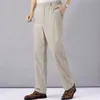 Erkek Yüksek Bel Trausers Yaz Pantolon Giyim Yenilik Keten Gevşek Pamuk Elastik Bant Ince Çalışma Vintage Geniş Bacaklar Pantolon 211201