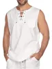 Helisopus Mens Summe Tank Tops Cotton Citton Linen Disualess Soulding Lace Up O Tops Streetwear 210308