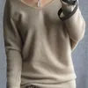 Vår Höst Cashmere Tröjor Kvinnor Mode Sexig V-Neck Pullover Lös 100% Ull Batwing Sleeve Plus Storlek Stickade Toppar 210812
