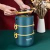 304 Rvs Geïsoleerde Lunchbox met Deksel Student Plastic Lunchbox Multi-Layer Lunchbox Geïsoleerde Bucket Gemak 210925
