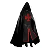 Mens medeltida korsfarare riddare templar tunika kostymer renässans halloween surcoat warrior black pest cloak cosplay topp s-3xl y0913