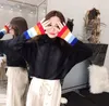Kadın Autum Örmekler Renk Çizgili Balıkçı Yaka Kazak Moda Rahat Kazak Botting Örme Tees Yüksek Yaka Tops